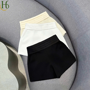 Shorts taille haute pour femmes, style jupe-short unie, service OEM pour la saison estivale, pantalon mi-mollet avec fermeture éclair - Product Image 3