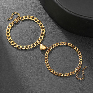European American Valentine Stainless Steel <b>Bracelet</b> Heart Charm Magnetic <b>Couple</b> Jewelry Gift Women's Fashion Chain <b>Bracelets</b> - Product Image 2