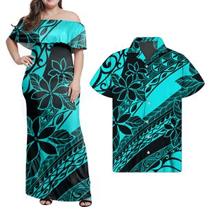 Abito da Donna con Design Tribale Polinesiano, <span class=keywords><strong>Vestito</strong></span> Casual con Spalle Scoperte e Volant, Gonna Unica Personalizzata Elegante e Lunga - Product Image 2