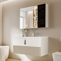 Meuble de salle de bain avec lampe miroir intelligente combinaison avec table de lavage des mains en céramique et un lavabo simple