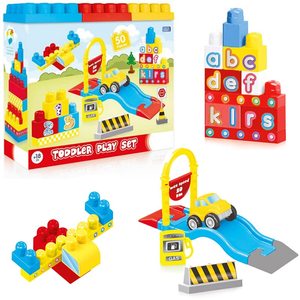Juego de bloques de construcción de 50 piezas con letras, números y pistas, juego de juego para niños de 18 meses en adelante - Product Image 1