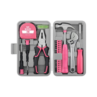Ensemble d'outils ménagers pour femmes, ensemble complet rose comprenant marteau, ruban à mesurer, clé, pinces, outils à main, étui rigide OEM pour usage domestique