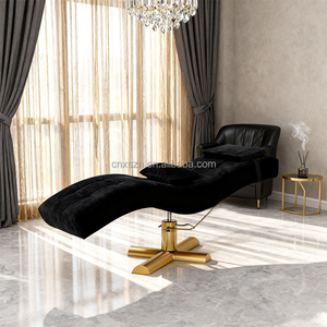 Lettino da Massaggio Moderno per Salone di Bellezza, Pieghevole in Acciaio Inox con Rivestimento in Pelle Nera e Base Dorata, Lettino per Trattamenti Viso e Ciglia - Product Image 4