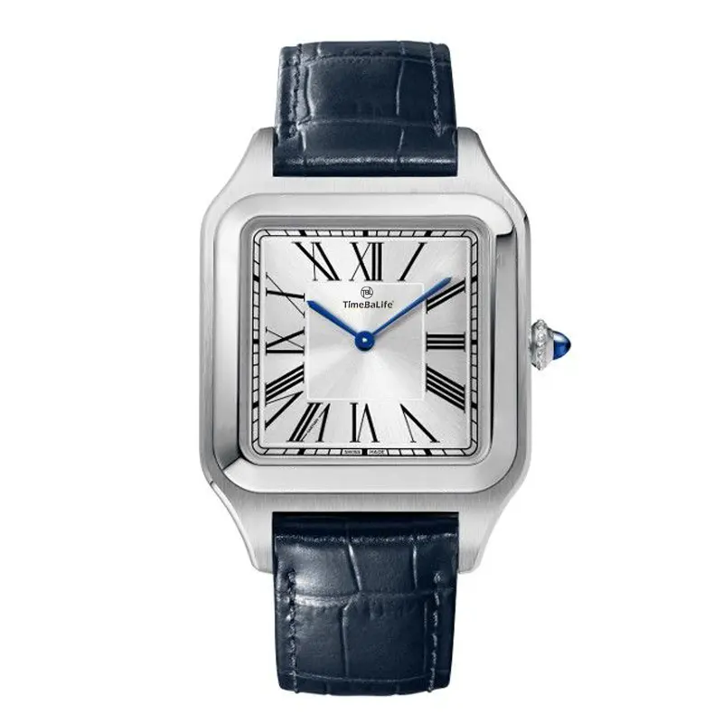 OEMブランドロゴスクエアダイヤル時計ケース腕時計ヴィンテージレザーストラップクォーツ時計男性用高級