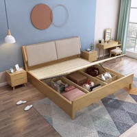Lit de rangement tapissé en bois massif, style nordique moderne et simple, avec système de levage à vérin à gaz, taille King Size, pour chambre à coucher, maison ou hôtel