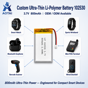Batterie Li-Polymère Ultra-Fine Certifiée UN38.3 102530 3.7V 800mAh Taille Personnalisée pour Mini POS, Sonnette, Haut-Parleur OEM ODM - Product Image 4