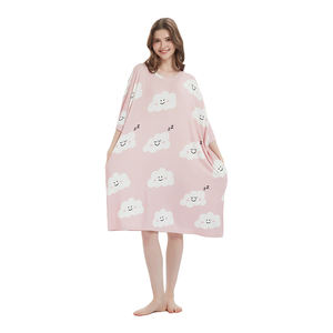 Nuage rose personnalisé conçoit l'été Cool écologique plante douce viscose tissu robe de nuit robe surdimensionné sommeil t-shirt - Product Image 4