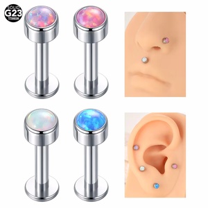 Bijou de corps en titane G23 avec opale, piercing d'oreille tragus, hélix, labret, filetage interne, plaqué <span class=keywords><strong>or</strong></span>, 16G 14G, pour femmes - Product Image 5