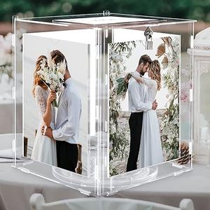 Acrylic <strong>Wedding</strong> <strong>Card</strong> <strong>Box</strong> with Picture Frame <strong>for</strong> Photos, Large Rotatable Envelope <strong>Post</strong> Money Gift <strong>Box</strong> Holder with Lock Slot - Product Image 1