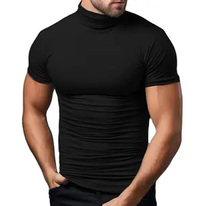 Mens custom plain 95% polyester 5% spandex Turtleneck short sleeve foreign trade with a top European and American undershirt