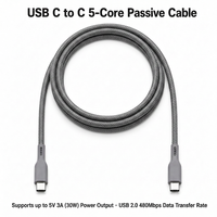 Câble USB2.0 C vers C 5 cœurs PD, Max 3A, 30W, Câble tressé en nylon, Débit de transfert de données maximal 480 Mbps