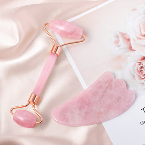 Ensemble Gua Sha en quartz rose naturel et aventurine verte, outil de soin de la peau, rouleau de jade pour le visage et le corps, relaxation musculaire, réduction des rides - Product Image 4