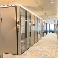 Cloison de bureau modulaire personnalisée en verre, panneau en placage de bois, séparateur de pièce de bureau pour bâtiment commercial