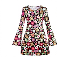 Ensemble de costumes hippie disco des années 70 et 80 pour femmes, 4 pièces, tenue de fête d'Halloween pour adultes avec ensemble de bijoux/robe hippie