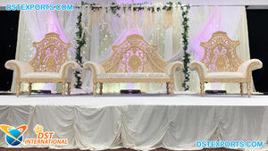 Juego de tronos de boda real para novio, juego de sofás de escenario de diseño de oro blanco para boda, recepción, fiesta, decoración - Product Image 4