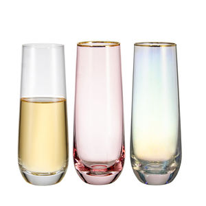 Flûtes à <span class=keywords><strong>champagne</strong></span> <span class=keywords><strong>en</strong></span> <span class=keywords><strong>cristal</strong></span> sans pied de couleur rose personnalisées Samyo pour mariage - Product Image 1