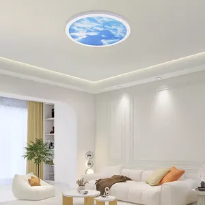 Lampu langit-langit Led Panel biru langit putih, lampu langit-langit untuk ruang tamu 24W 28W 38W 48W instalasi mudah