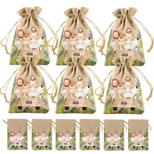 Microstar 10*15cm Burlap Bags with Drawstring Animals Candy Gift Bag Linen Sacks Bag Farmhouse Decor Birthday Party Suppliers