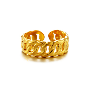 Bague ouverte élégante pour femme en acier inoxydable, motif lignes tressées, triple placage <span class=keywords><strong>or</strong></span> <span class=keywords><strong>18</strong></span> <span class=keywords><strong>carats</strong></span>, pour usage quotidien - Product Image 6