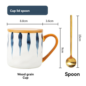 Tasse en céramique peinte à la main par un fabricant chinois, mug rayé, tasse de petit-déjeuner de couleur japonaise - Product Image 1