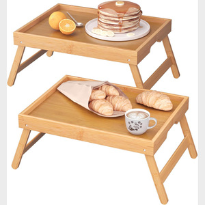 2 Piece <b>Folding</b> <b>Table</b> Set Natural Wood Color Foldable Bedroom Bed Tray Multifunctional Home Living Supplies - Product Image 5