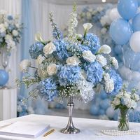 Rangkaian Bunga Hydrangea Biru Putih Buatan untuk Dekorasi Meja Tinggi di Pesta Pernikahan dan Perjamuan