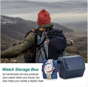 Étui de voyage pour montre en <span class=keywords><strong>cuir</strong></span> Saffiano, étui en <span class=keywords><strong>cuir</strong></span> pour 1 montre et bracelets précieux (bleu) - Product Image 6