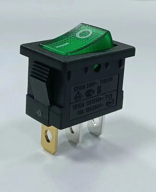 Produttore interruttore a bilanciere singolo 3pin con interruttore a bilanciere certificato 16A UL illuminato led verde per collettore di polveri