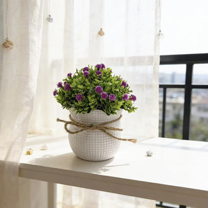 Bonsaï artificiel Paulon Baby's Breath 19 pouces en pot blanc avec nœud en corde de chanvre, style nordique, décoration d'intérieur pour salon - Product Image 3