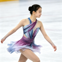 Robe de patinage artistique asymétrique bleu violet ombré, manches longues en maille avec strass faits à la main, costume pour femmes et filles, compétition, spectacle sur glace