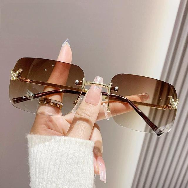 Wholesale Rim Less Glasses Luxury Fashion Designer Sunglass Diamond Cut Women Brands Rimless Sunglasses Men
