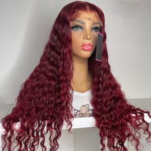 <b>Cheap</b> Curly Wave Raw Brazilian 100% Virgin <b>Human</b> <b>Hair</b> 99J Red Colored Hd Full Lace Front <b>Wig</b> <b>Human</b> <b>Hair</b> for Black Women - Product Image 1