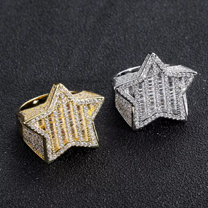 Hip Hop <b>Ring</b> Pentagram Square Zirconium Round Zircon Micro-<b>set</b> Men's Hip Hop <b>Ring</b> - Product Image 2