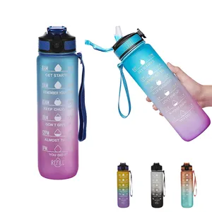 Prezzo all'ingrosso 2023 Eco Friendly Tritan 1000ML 32oz Sport bottiglia d'acqua motivazionale Bpa Free Botella De Agua con paglia