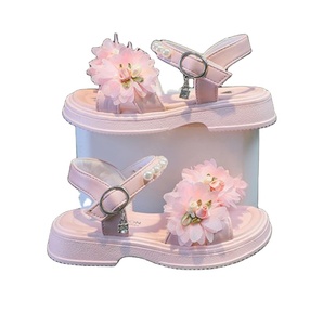 Sandales d'été personnalisées pour filles, à fermeture éclair, motif floral, fabrication OEM, style princesse, plates, avec bride de cheville et perles, pour fêtes - Product Image 1