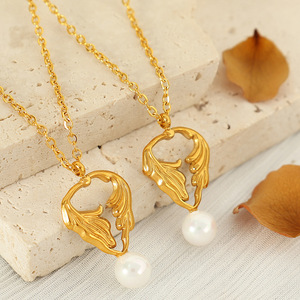 Women's Gold Heart Wing <b>Pearl</b> Necklace Earrings <b>Set</b> Everyday Wear - Product Image 3