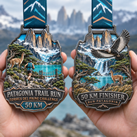 Médaille personnalisée pour la course de trail virtuelle Patagonie chilienne 50KM Challenge Prizes Medal en alliage de zinc avec impression UV et finition en relief 3D, récompense du finaliste