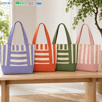 Sac fourre-tout en toile de coton rayé vermillon moderne de 10 oz avec logo personnalisé, sac à bandoulière réutilisable pour femmes, cadeau en gros