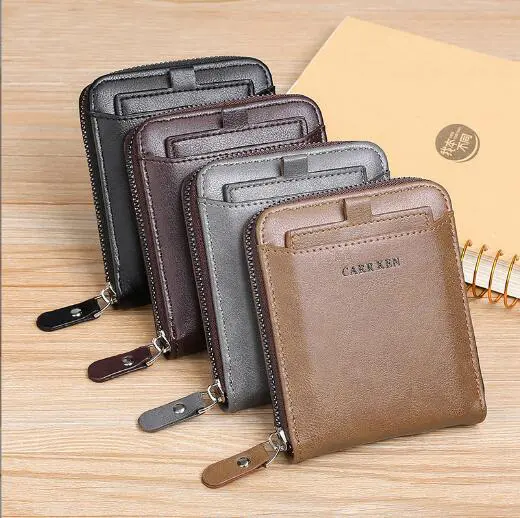 wholesale Small pu Leather Bifold Wallets RFID Blocking Multi Card Holder Wallets Men's Wallets with Zipper