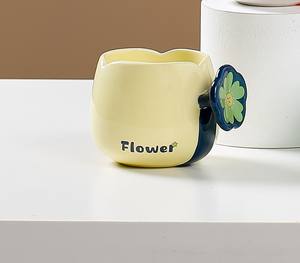 Handmade Korean Style Ceramic Coffee <b>Mug</b> with Floral Handle Personalized Floral Design Home Office Women's <b>Gift</b> Tea Cups Saucers - Product Image 3