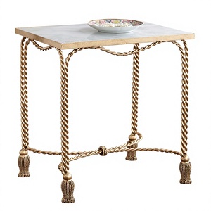 Table d'appoint en métal avec plateau en marbre, meuble de chevet contemporain, cadre géométrique en métal doré, table d'appoint avec plateau en marbre, table de chevet - Product Image 1