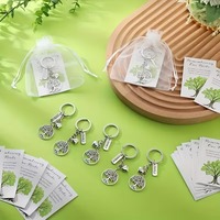 Porte-clés en alliage Arbre de Vie, souvenir de mariage, anniversaire, cadeau pour invités avec étiquettes de remerciement, sacs cadeaux en organza, souvenir de fête
