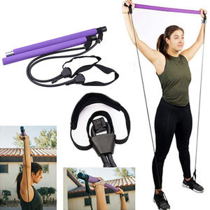 Barra per Esercizi Fitness Yoga Pilates <span class=keywords><strong>a</strong></span> 2 Sezioni con Fascia Elastica di Resistenza Regolabile - Product Image 6