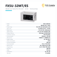 FX5U-32MT/ES MELSEC IQ-F PLC Unit CPU 32 I/O 16DI 16DO Transistor Ethernet RS-485 64K Langkah AC 100-240V DIN Rail