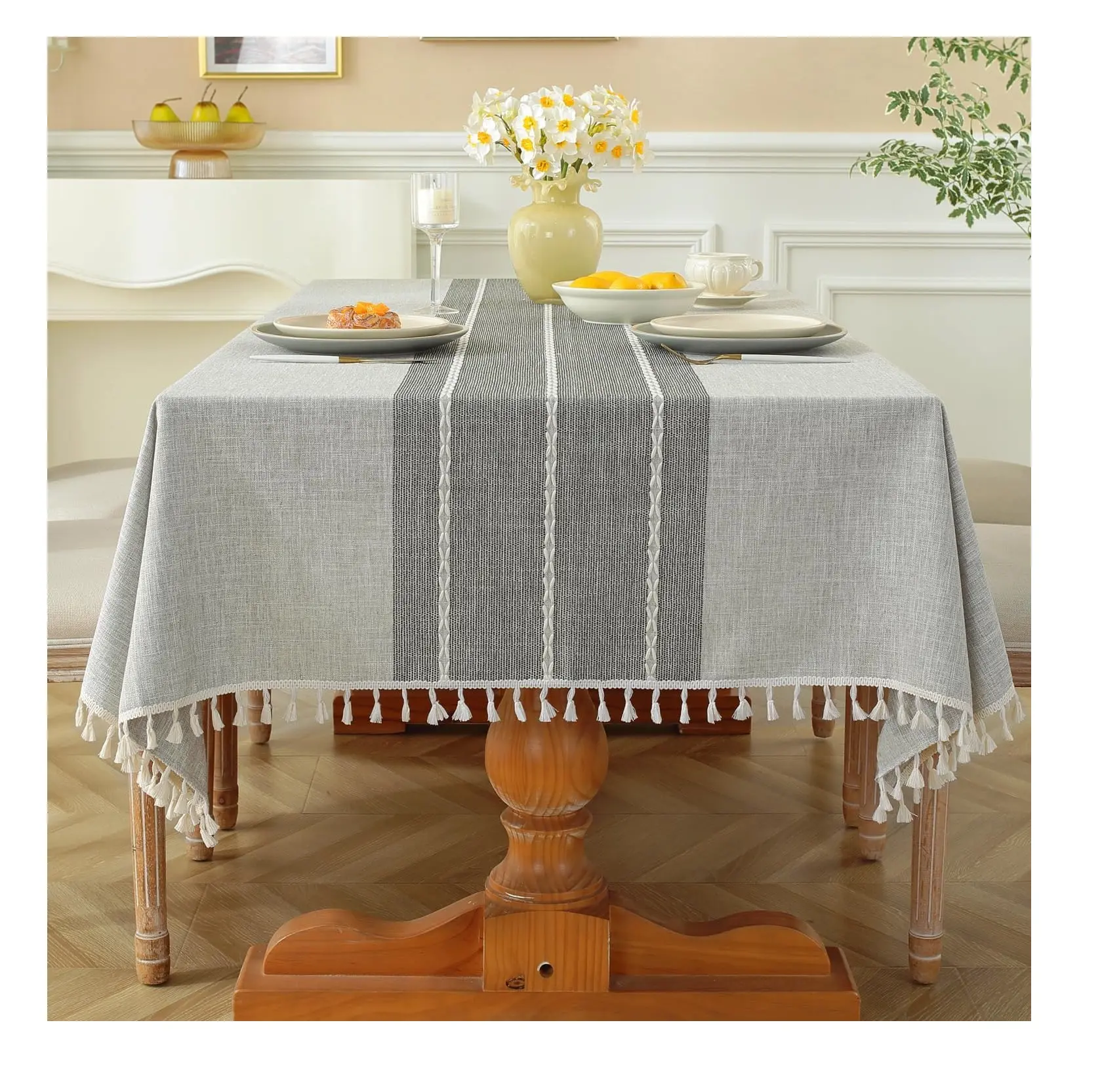Mantel rústico HD Algodón Lino Impermeable Arpillera Mantel de algodón para mesa rectangular