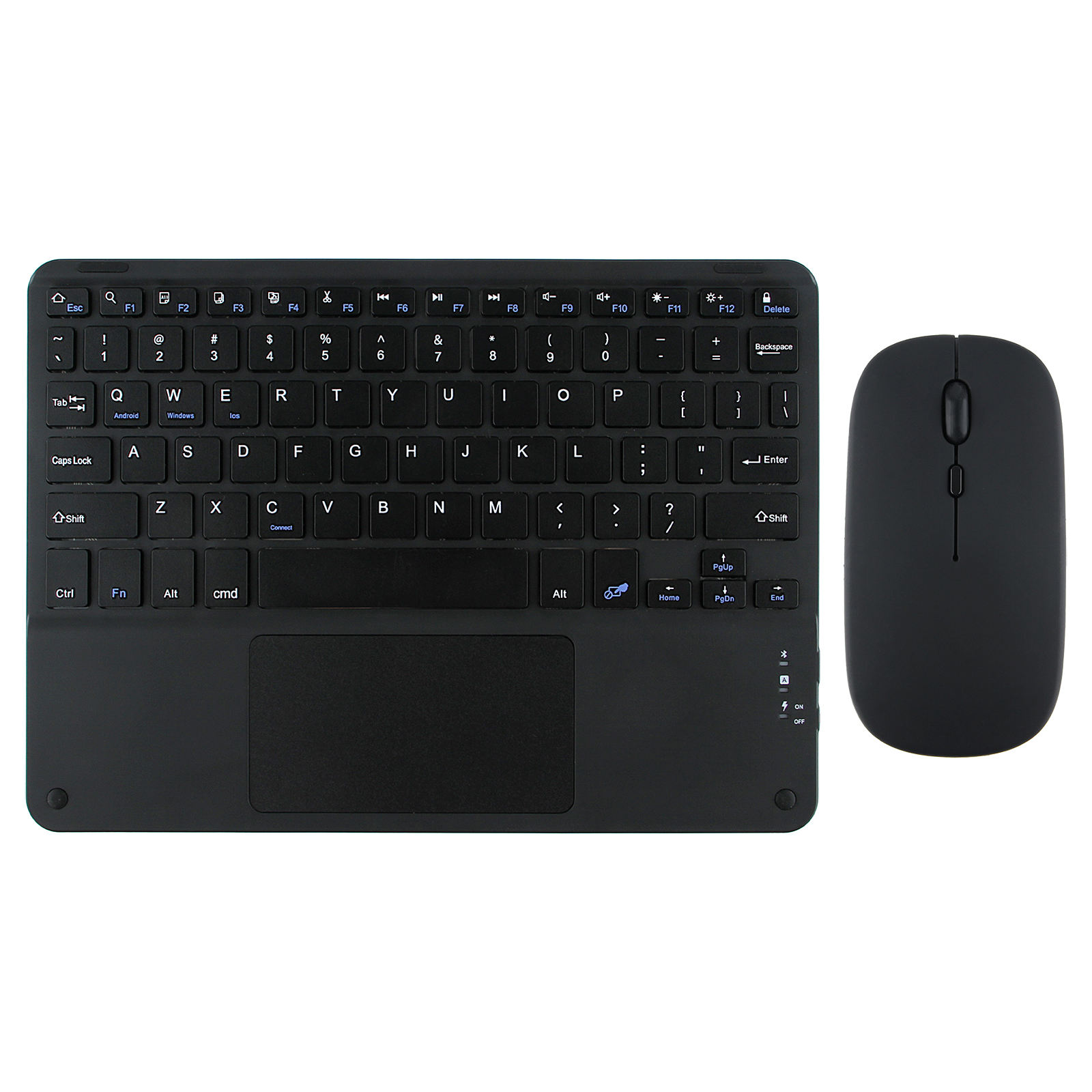 Mini teclado inalámbrico negro con touchpad y ratón