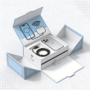 Emballage en papier pour produits électroniques en matériaux recyclés personnalisés, finition mate, revêtement UV, câble sans fil, boîte simple pour téléphone portable 3D - Product Image 2