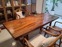 Table à thé en bois massif à bord naturel, grande table à manger en dalle de noyer pour la maison, la salle de thé, le bureau ou les négociations
