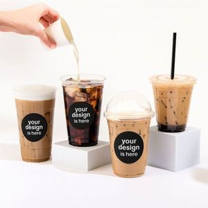 Vasos Desechables de Plástico PET con Tapa, 98 mm de Diámetro, Tamaños de 12-20 oz para Bebidas Frías, Vodka, Agua Mineral, Jugo, Té, con Logotipo Personalizado - Product Image 1
