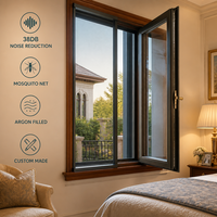 Fenêtre en bois recouvert d'aluminium insonorisée avec moustiquaire, double vitrage rempli d'argon, fenêtre de villa sur mesure